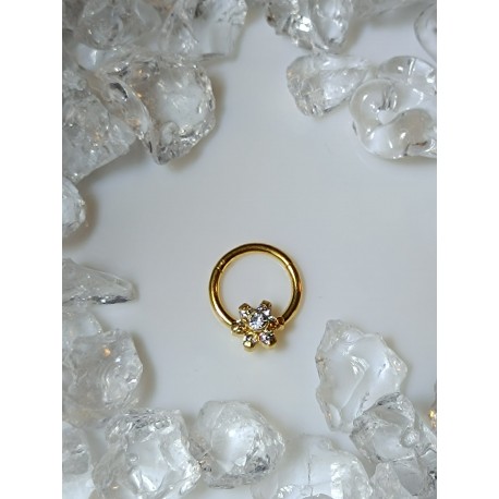 Piercing anneau clickers nez stud narine oreille lobe conch septum helix fleur strass blanc daith septum couleur doré