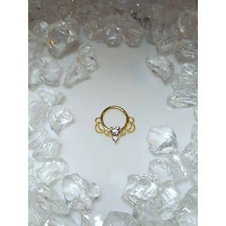 Piercing anneau clickers nez stud narine oreille lobe conch septum helix multi filigrame strass blanc daith septum couleur doré