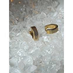 PAIRE BOUCLES D'OREILLE ANNEAUX PLAQUÉ OR DAMIER