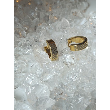 PAIRE BOUCLES D'OREILLE ANNEAUX PLAQUÉ OR DAMIER