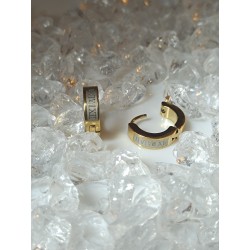 PAIRE BOUCLES D'OREILLE ANNEAUX PLAQUÉ OR DAMIER