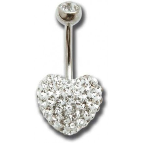 Piercing coeur nombril imitation cristal shamballa autrichien strass blanc