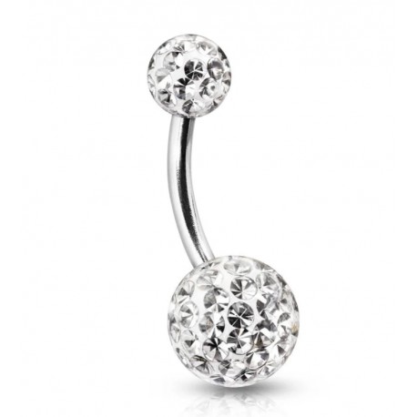 Piercing nombril imitation cristal blanc swarovsky gel transparent bijou ventre