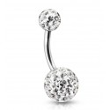 Piercing nombril imitation cristal blanc swarovsky gel transparent bijou ventre