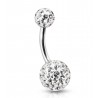 Piercing nombril imitation cristal blanc swarovsky gel transparent bijou ventre