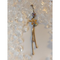 Piercing nombril fleur amovible pendentif strass blanc chaine bijoux ventre navel