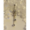 Piercing nombril petite papilln aile ruban pendentif bijou chaine navel strass blanc