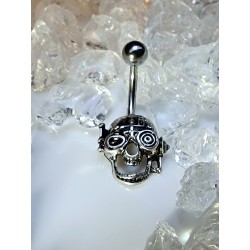 Piercing nombril tete de mort gothique casque lunette bijou ventre STEAMPUNK