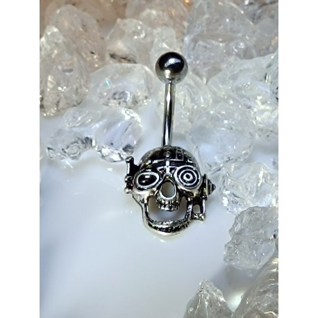 Piercing nombril tete de mort gothique casque lunette bijou ventre