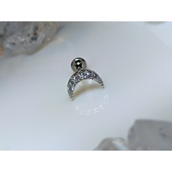Piercing tragus demi lune croissant strass blanc