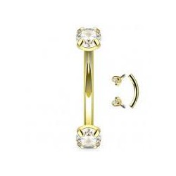 Piercing arcade double broche strass blanc rond vissable rook lobe sourcil couleur doré