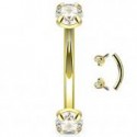 Piercing arcade double broche strass blanc rond vissable rook lobe sourcil couleur doré