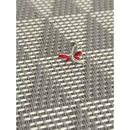 Piercing oreille lobe libelule aile couleur rouge embout vissable