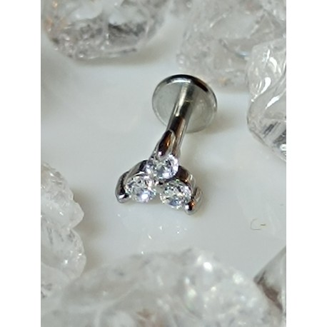 Piercing broche triple strass blanc embout vissable anti helix lobe conch oreille inoxy