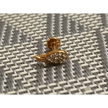 Piercing oreille aile lobe multi strass blanc embout vissable inoxy couleur doré