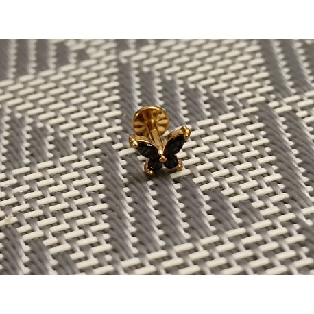 Piercing tragus papillon aile multi strass noir embout vissable bijou lobe