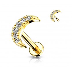 Piercing tragus demi lune croissant strass blanc anti helix lobe conch oreille inoxy couleur doré