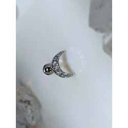 Piercing tragus demi lune croissant strass blanc anti helix lobe conch oreille inoxy