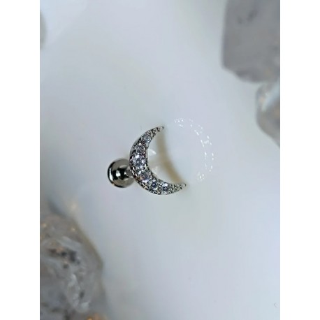 Piercing tragus demi lune croissant strass blanc anti helix lobe conch oreille inoxy