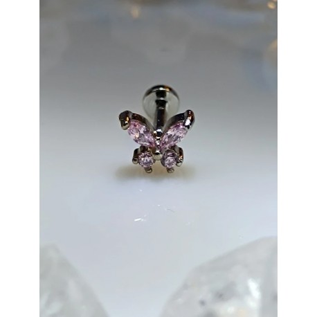Piercing papillon aile multi strass rose embout vissable anti helix lobe conch oreille inoxy