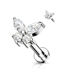 Piercing papillon aile multi strass blanc embout vissable anti helix lobe conch oreille inoxy