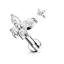 Piercing papillon aile multi strass blanc embout vissable anti helix lobe conch oreille inoxy