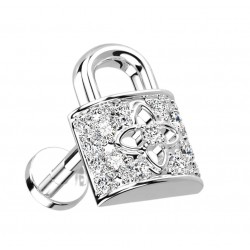 Piercing oreille strass blanc cadenas