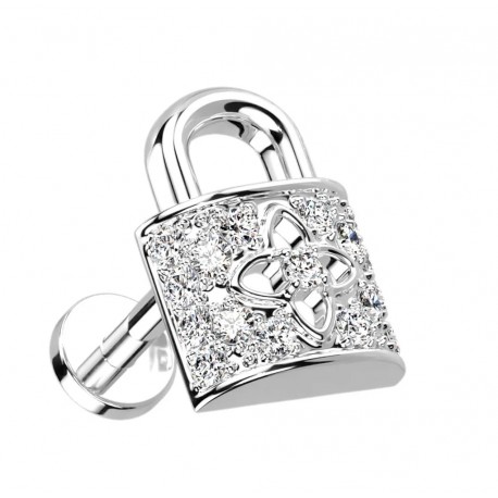 Piercing oreille strass blanc cadenas