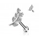 Piercing oreille strass blanc feuille plate