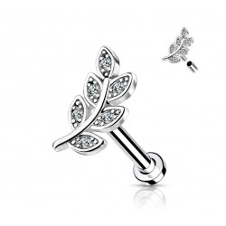Piercing oreille strass blanc feuille plate