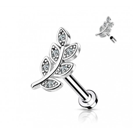 Piercing oreille strass blanc feuille plate