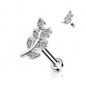 Piercing oreille strass blanc feuille plate