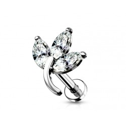 Piercing oreille strass blanc feuille triple