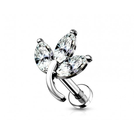 Piercing oreille strass blanc feuille triple