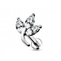 Piercing oreille strass blanc feuille triple