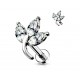Piercing oreille strass blanc feuille triple