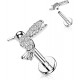 Piercing oreille petit oiseau mouche colibri aile plume strass blanc tragus lobe embout vissable
