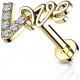 Piercing oreille tragus lobe pour Cartilage strass blanc love couleur doré