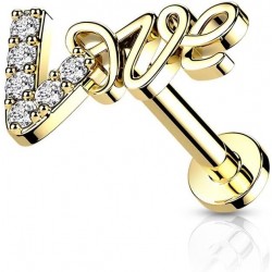 Piercing oreille tragus lobe pour Cartilage strass blanc love couleur doré