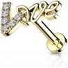 Piercing oreille tragus lobe pour Cartilage strass blanc love couleur doré