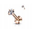 Piercing labret couleur doré rose cuivre broche strass blanc rond