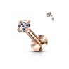 Piercing labret couleur doré rose cuivre broche strass blanc rond
