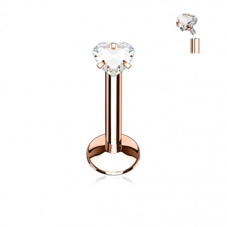 Piercing labret coeur couleur doré rose cuivre broche strass blanc levre monroe medusa