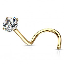Piercing nez strass blanc tige courbée tire bouchon broche 2mm