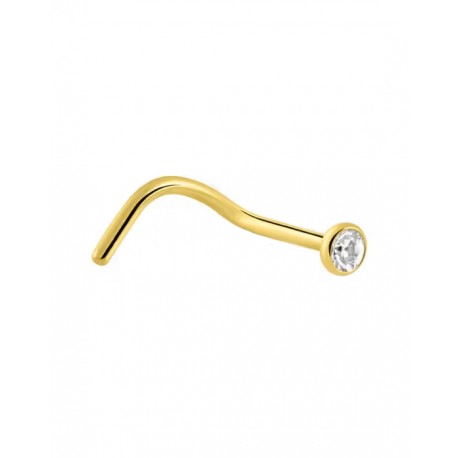 Piercing nez tire bouchon strass fin discret blanc 2 mm stud narine couleur doré