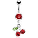 Piercing Nombril cerise fruit rouge Multi Strass rouges et vert, Bijoux Pendentif