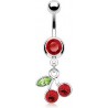 Piercing Nombril cerise fruit rouge Multi Strass rouges et vert, Bijoux Pendentif