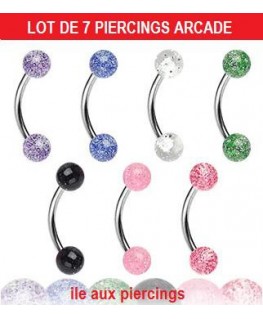 LOT 7 piercing arcade oreille paillette boule 4mm