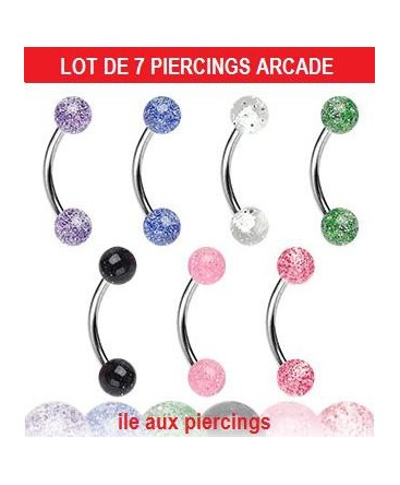 LOT 7 piercing arcade oreille paillette boule 4mm